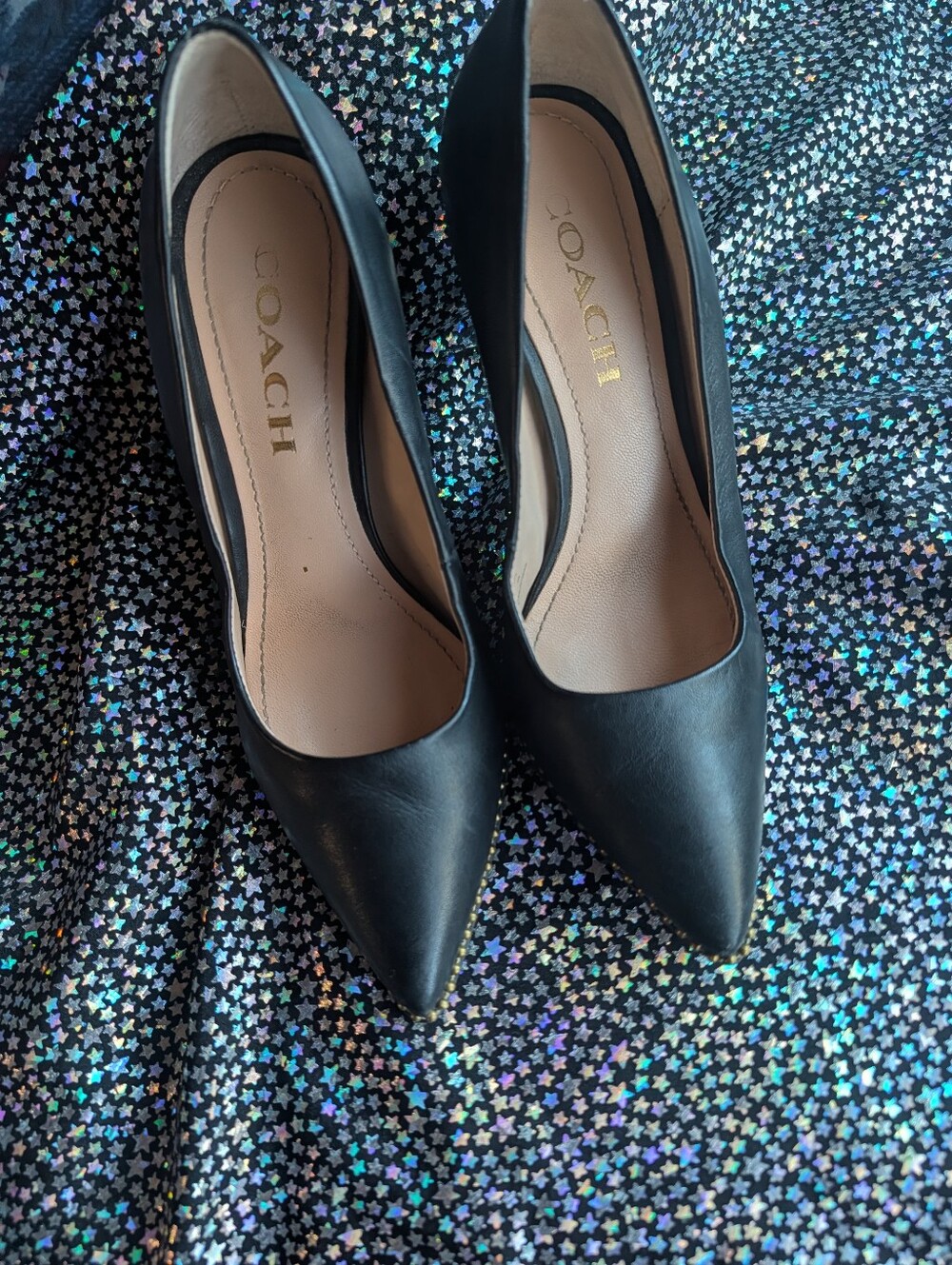 COACH Leather Gold Studded Pumps 🖤🖤🖤✨